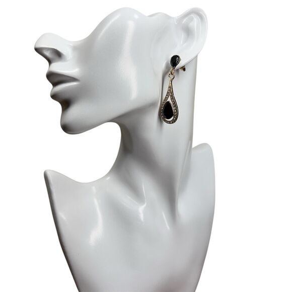 Teardrop Drop Earrings clutch back Earrings Cubic Zirconia Golden Tone Romantic - Picture 5 of 10